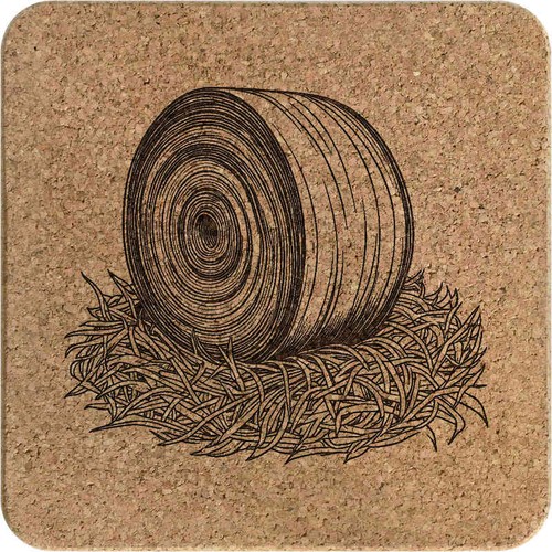 Hay bale square cork trivet - 'hay,